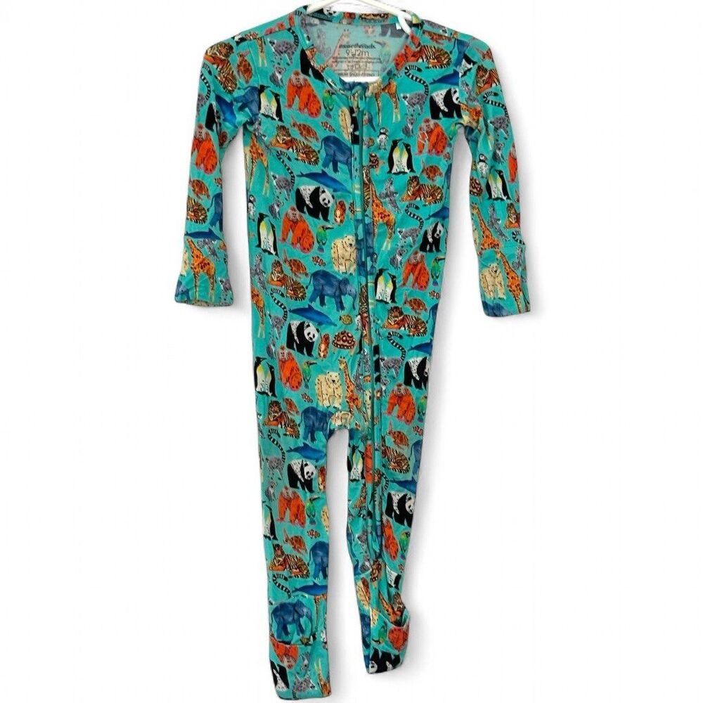 Muse Threads Wild Zoo Animals Bamboo Zippy Romper Pajamas 9-12 Months Foldover